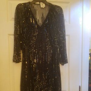 Navy Blue Sequin Dress with Bolero Jacket Sized 16.